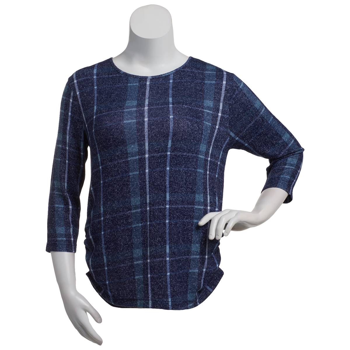 Petite Bonnie Evans 3/4 Sleeve Plaid Cinched Side Tee