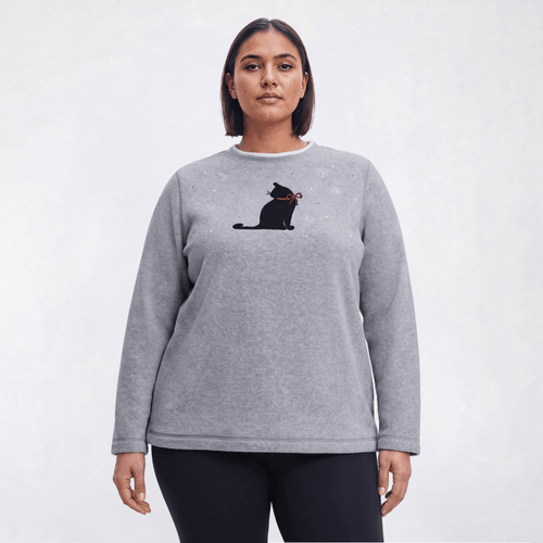 Plus Size Bonnie Evans Christmas Cat Fleece Sweater