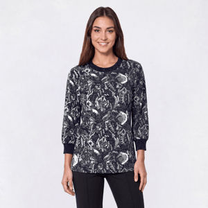 Womens Bonnie Evans 3/4 Sleeve Abstract Floral Hacci Sweater