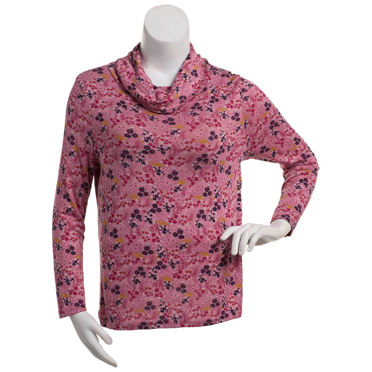 Plus Size Hasting & Smith Long Sleeve Cowl Neck Floral Hacci Top