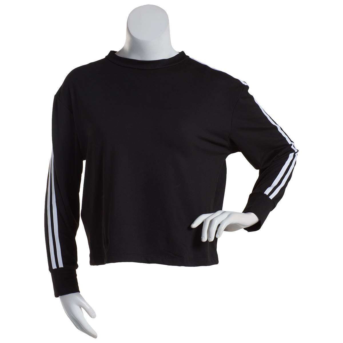 Juniors Plus Feathers Stripe Sleeve Fleece Crew Neck Sweatshirt