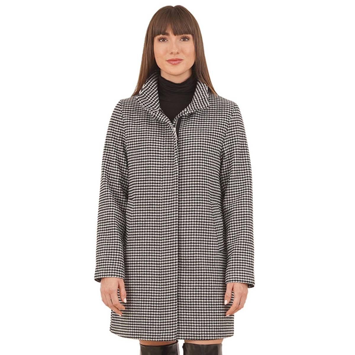 Petite Nine West Houndstooth Faux Wool Walker with Stand Collar