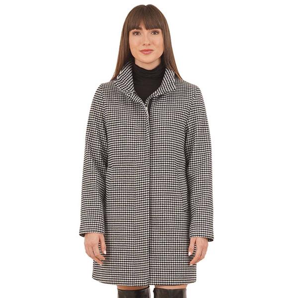 Petite Nine West Houndstooth Faux Wool Walker with Stand Collar