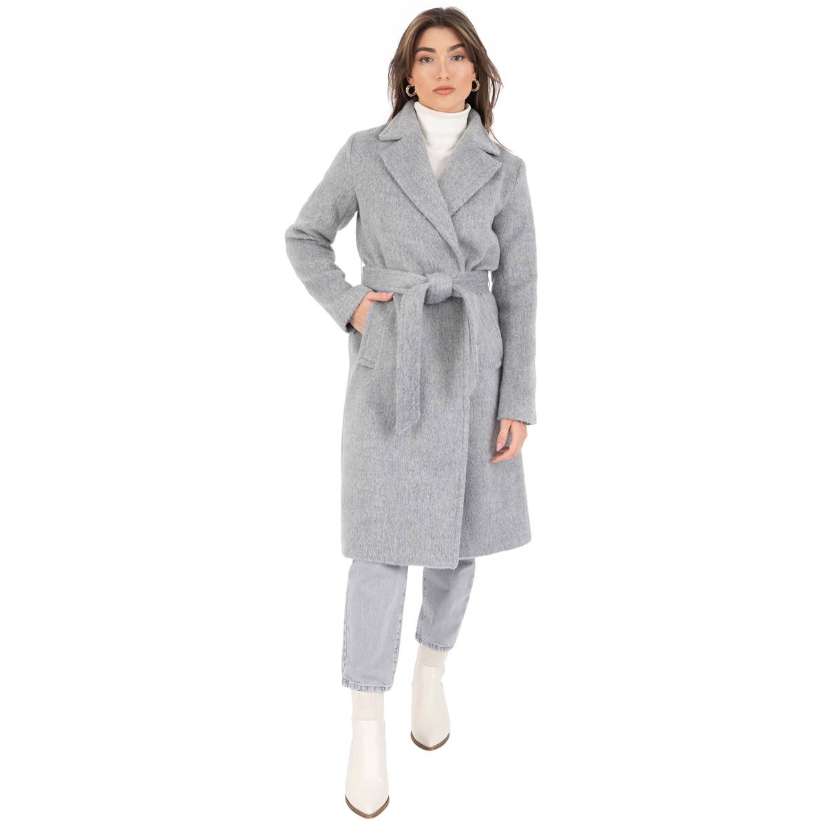 Womens Nine West Long Belted Wool Coat