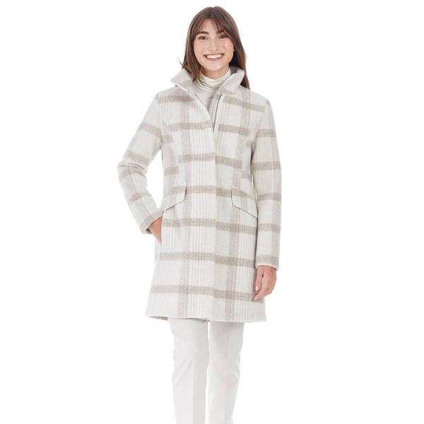 Womens Nine West Full Zip Faux Wool Plaid Coat