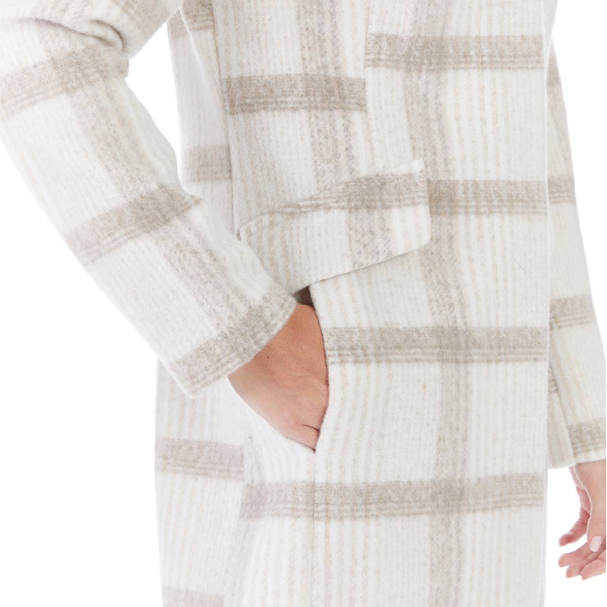 Womens Nine West Full Zip Faux Wool Plaid Coat