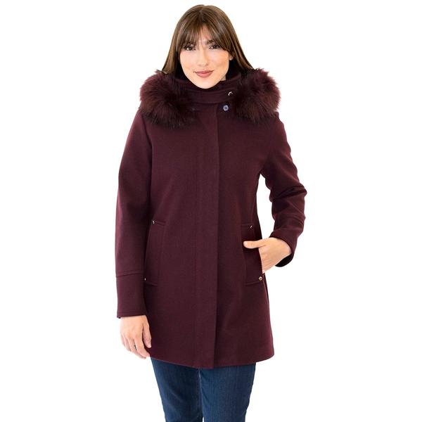 Womens Nine West Faux Wool Coat with Faux Fur Hood