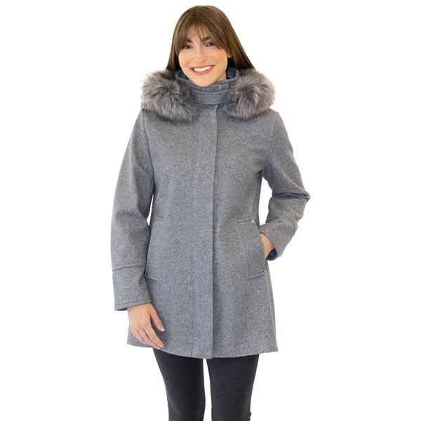 Womens Nine West Full Zip Faux Wool Coat with Faux Fur Hood alternate view