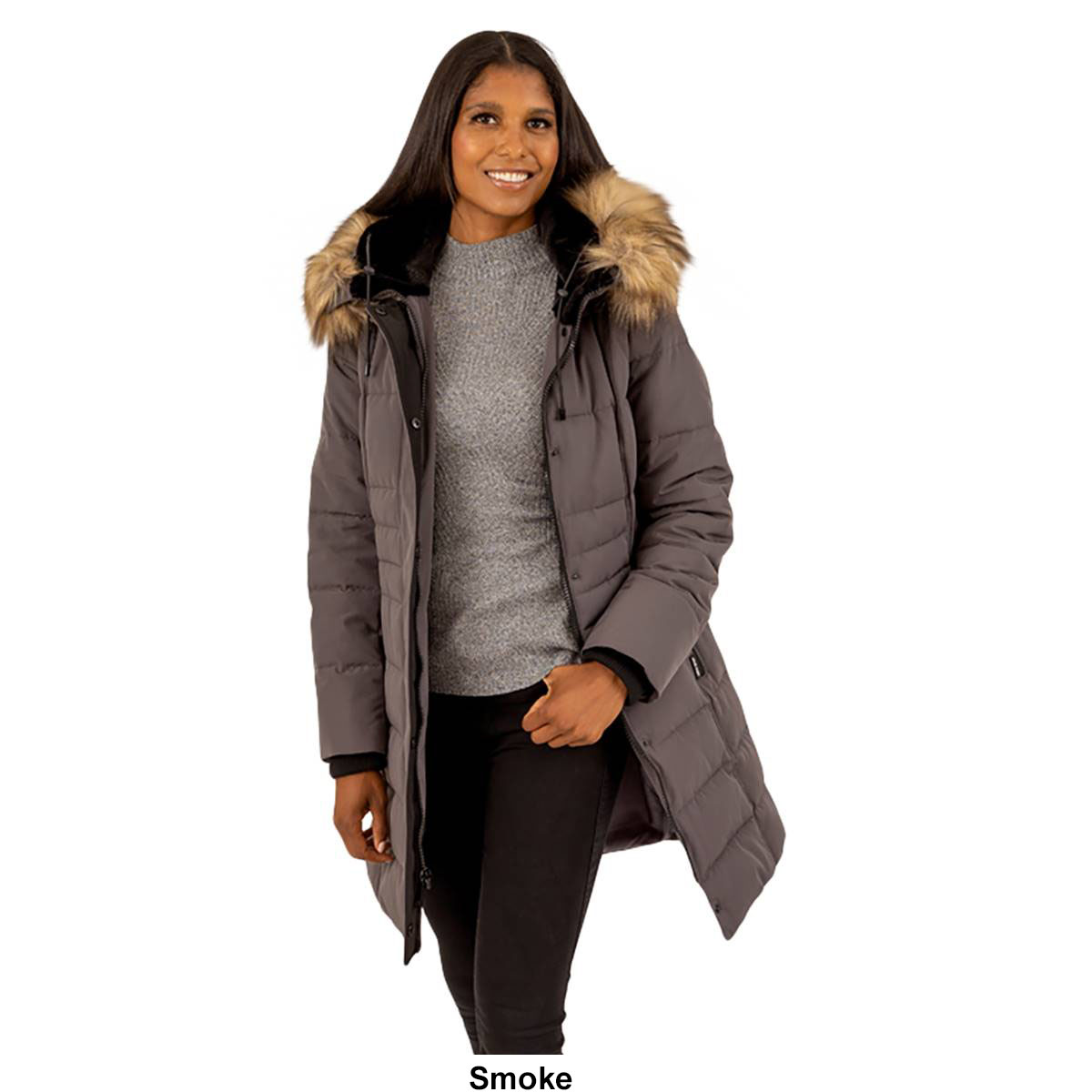 Womens Nine West Puffer Jacket W/Faux Fur Lined Hood