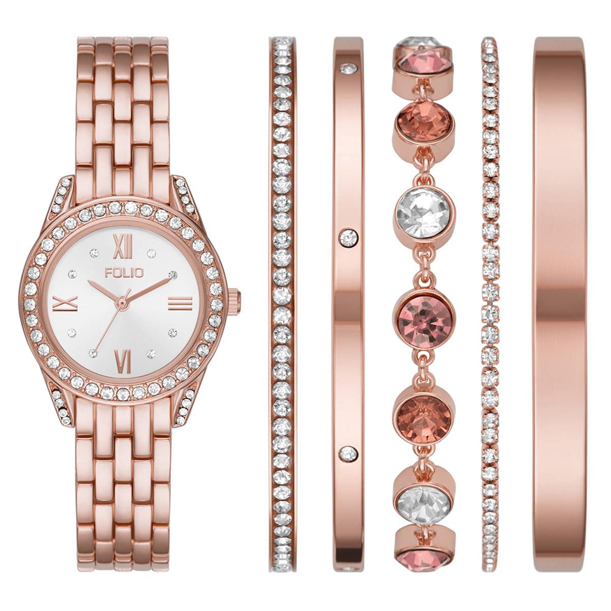 Womens Folio Rose Gold-Tone Watch Bracelet Set - FMDFL2031
