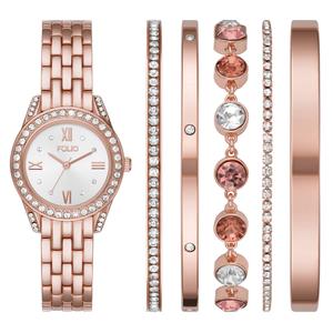 Womens Folio Rose Gold-Tone Watch & Bracelet Set - FMDFL2031