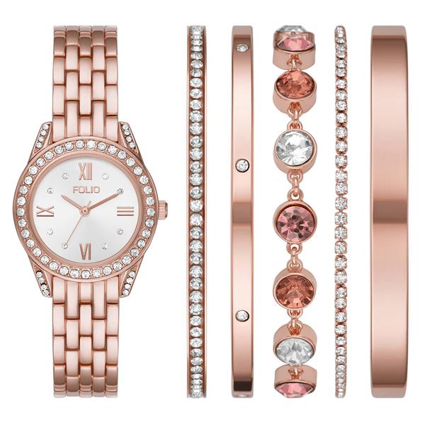Womens Folio Rose Gold-Tone Watch & Bracelet Set - FMDFL2031