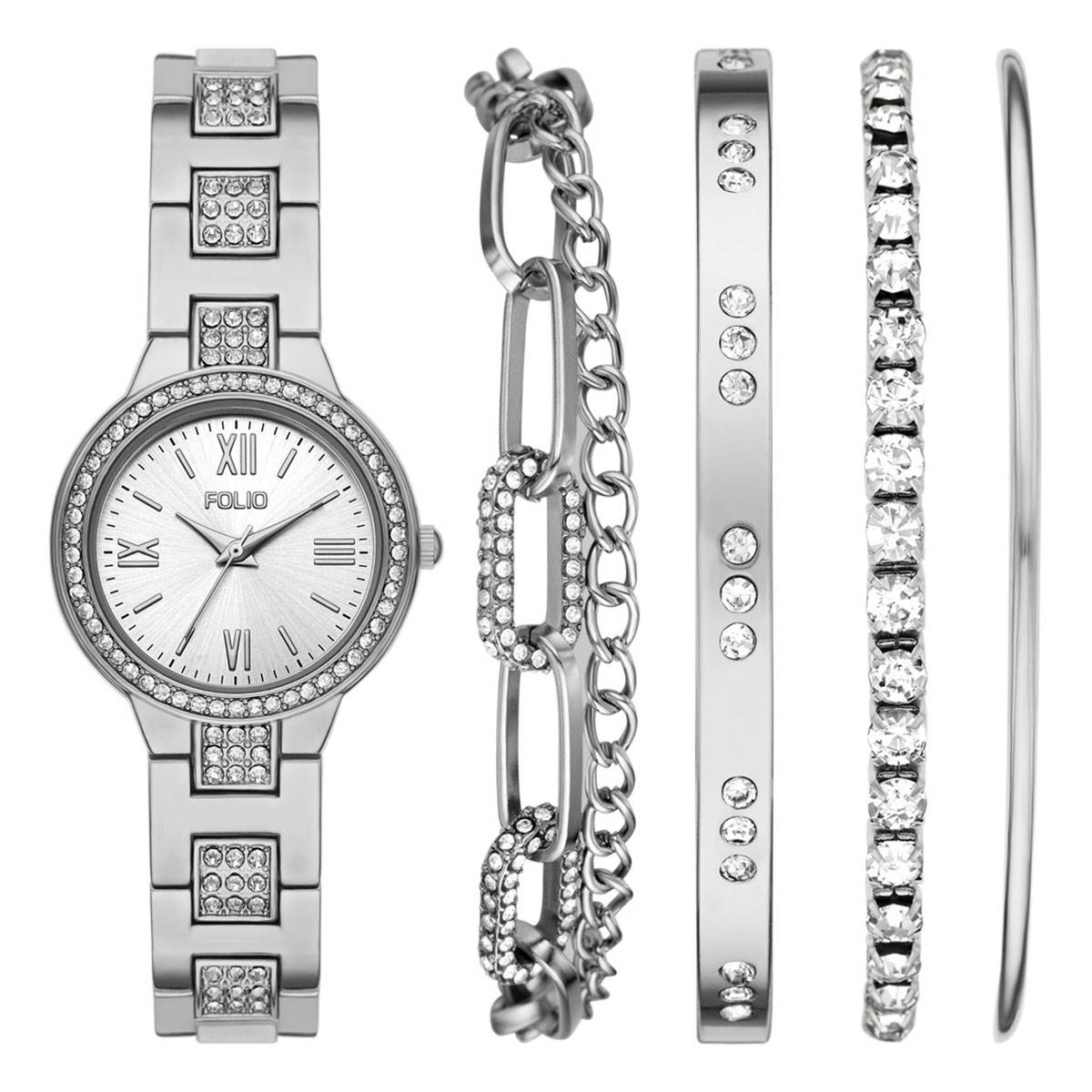 Womens Folio Silver-Tone Alloy Watch Gift Set - FMDFL2049