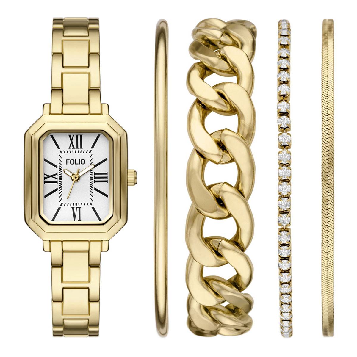 Womens Folio Gold-Tone Alloy Watch Gift Set - FMDFL2051