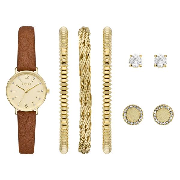 Womens Folio Gold-Tone Three Hand Watch Gift Set - FMDFL2052