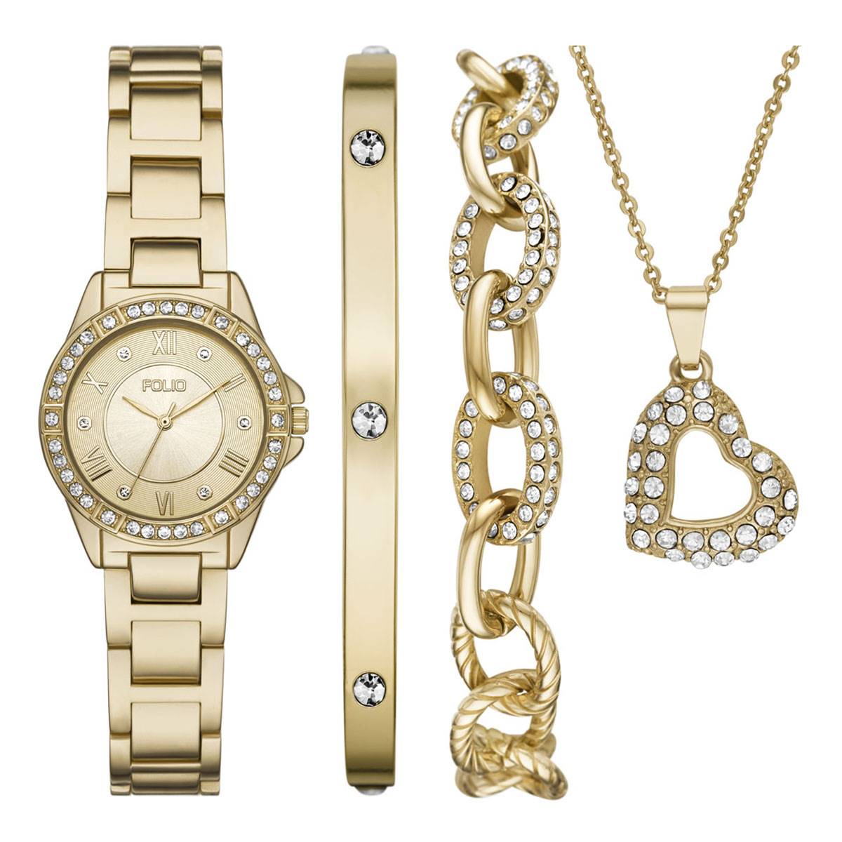 Womens Folio Gold-Tone Three Hand Watch Gift Set - FMDFL2057