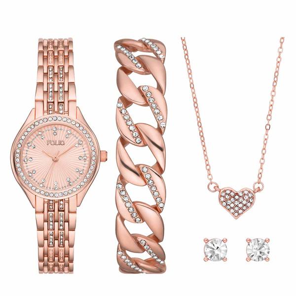 Womens Rose Gold-Tone Thee Hand Watch & Gift Set - FMDFL2059