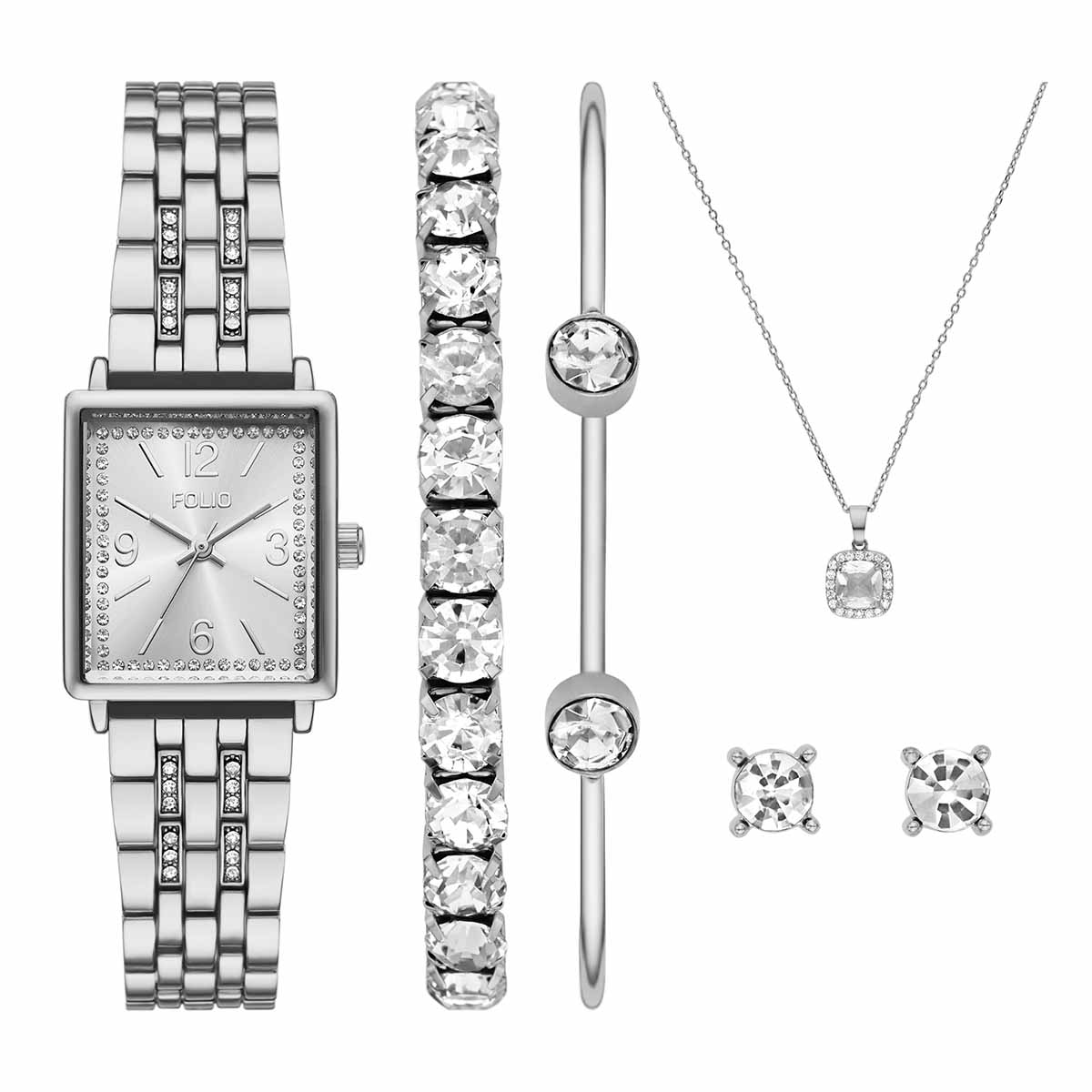 Womens Folio Silver-Tone Three Hand Watch Gift Set - FMDFL2063