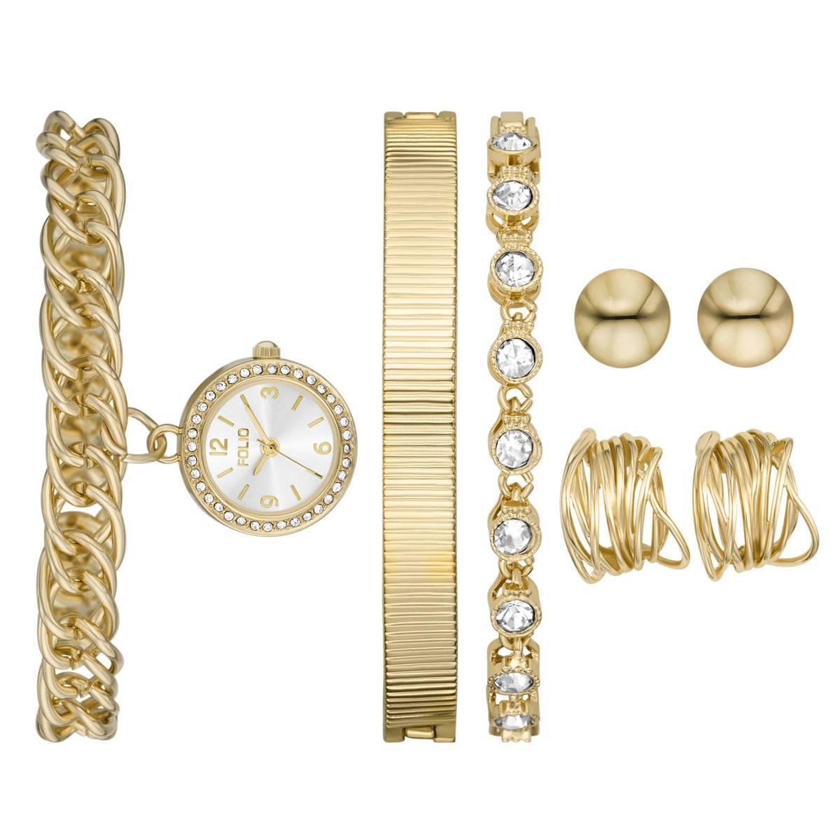 Womens Folio Gold Watch Jewelry Set - FMDFL2070 25$