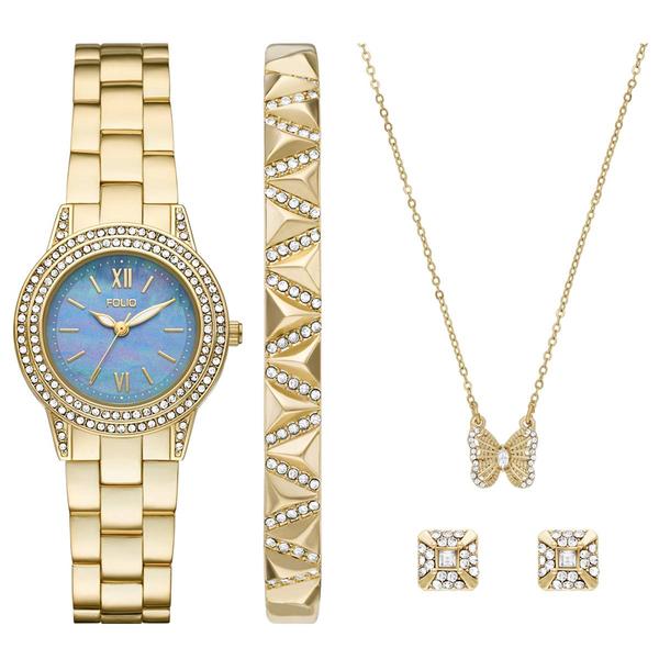 Womens Folio Mother of Pearl Watch & Jewelry Set - FMDFL2095