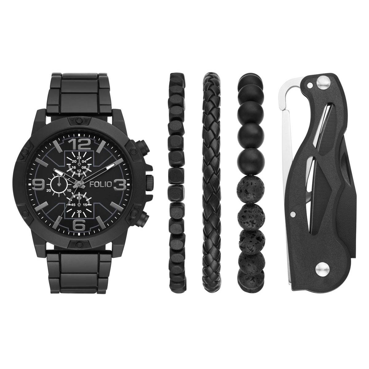 Mens Folio Black Three Hand Alloy Watch Gift Set - FMDFL6037