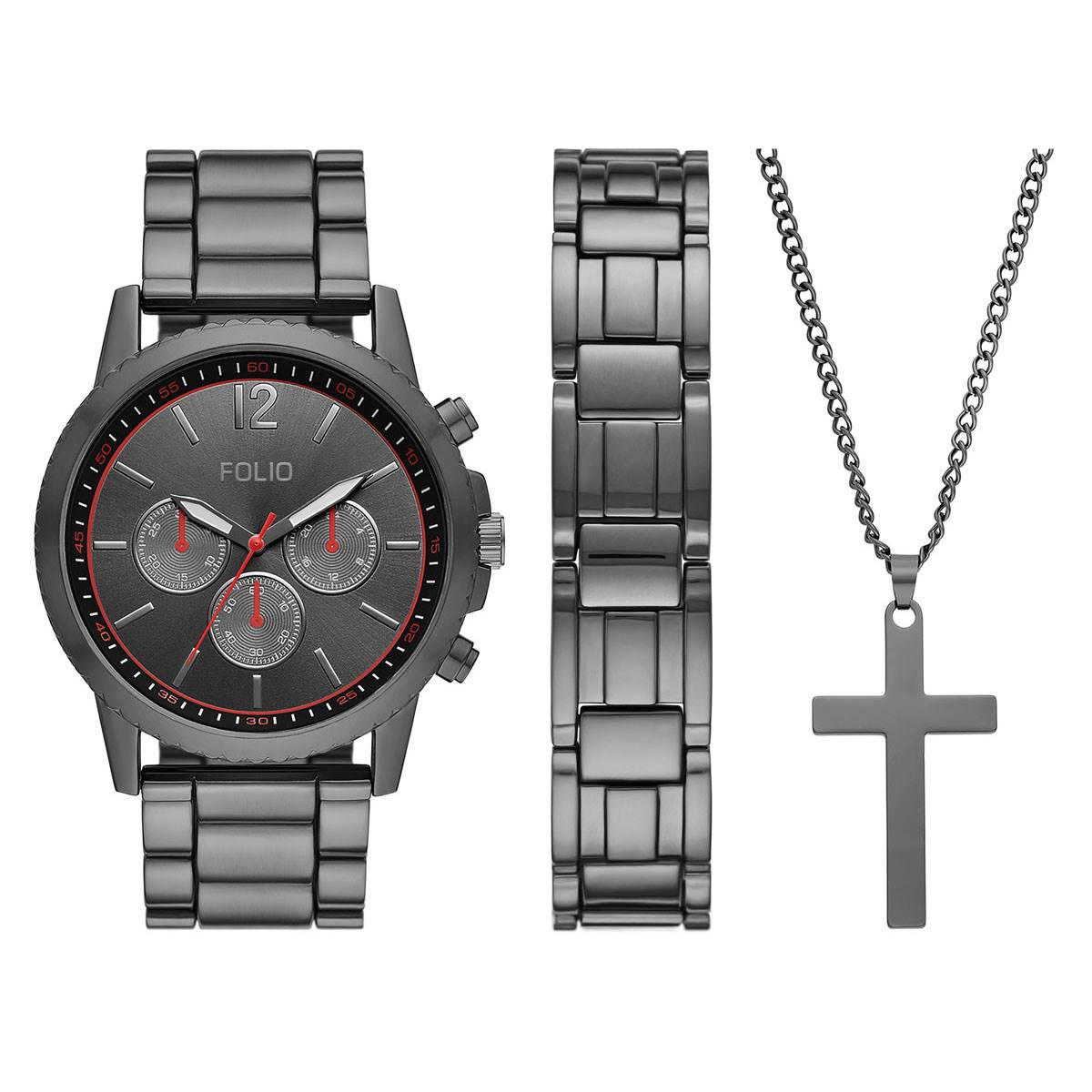 Mens Folio Gunmetal Three Hand Watch Gift Set - FMDFL6045