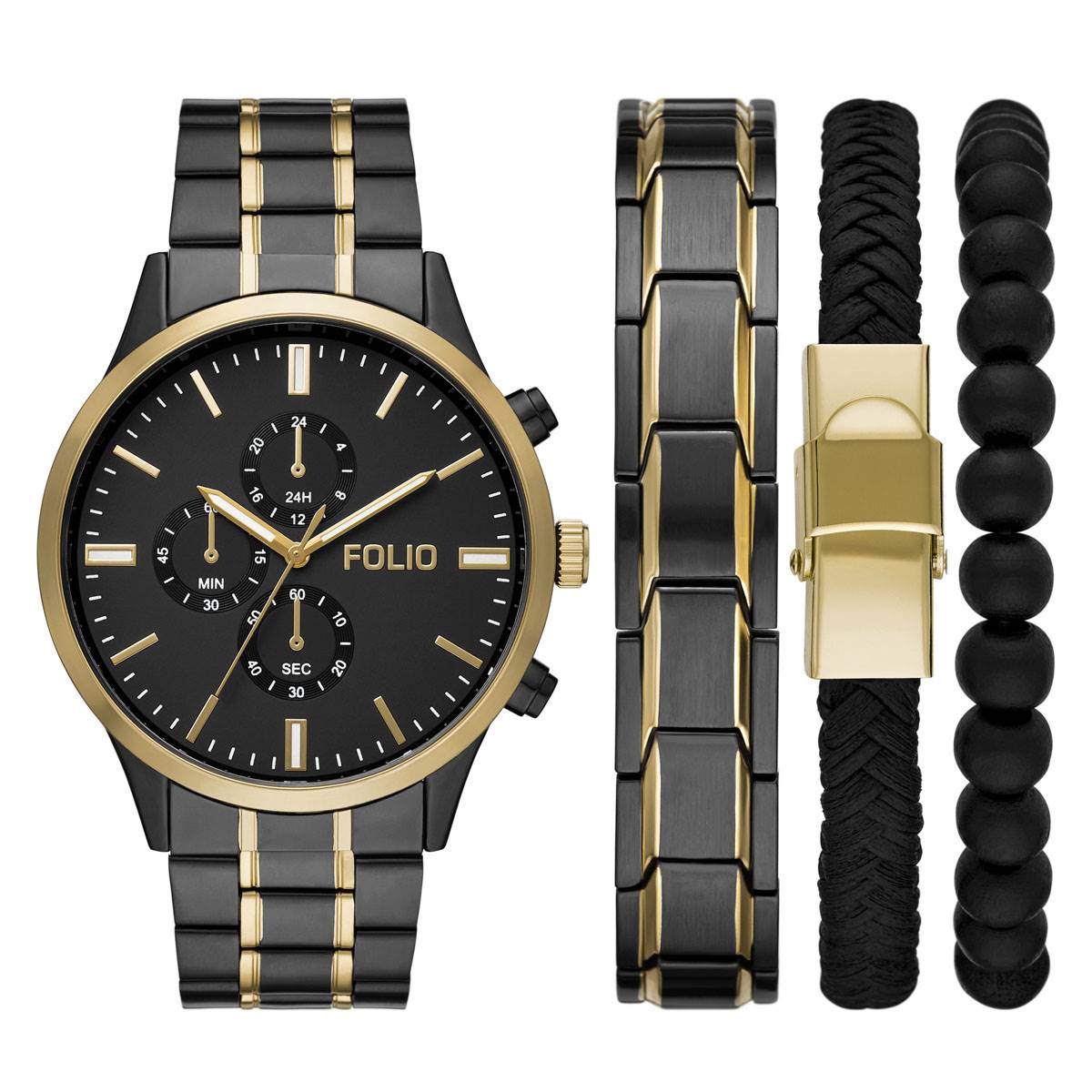 Mens Folio Faux Multifunction Watch Gift Set - FMDFL6046