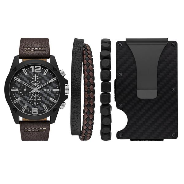 Mens Folio Watch Set w/ Bracelet & Card Holder - FMDFL6049