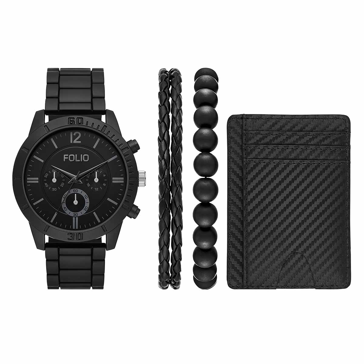 Mens Folio Black Three Hand Alloy Watch Gift Set - FMDFL6056