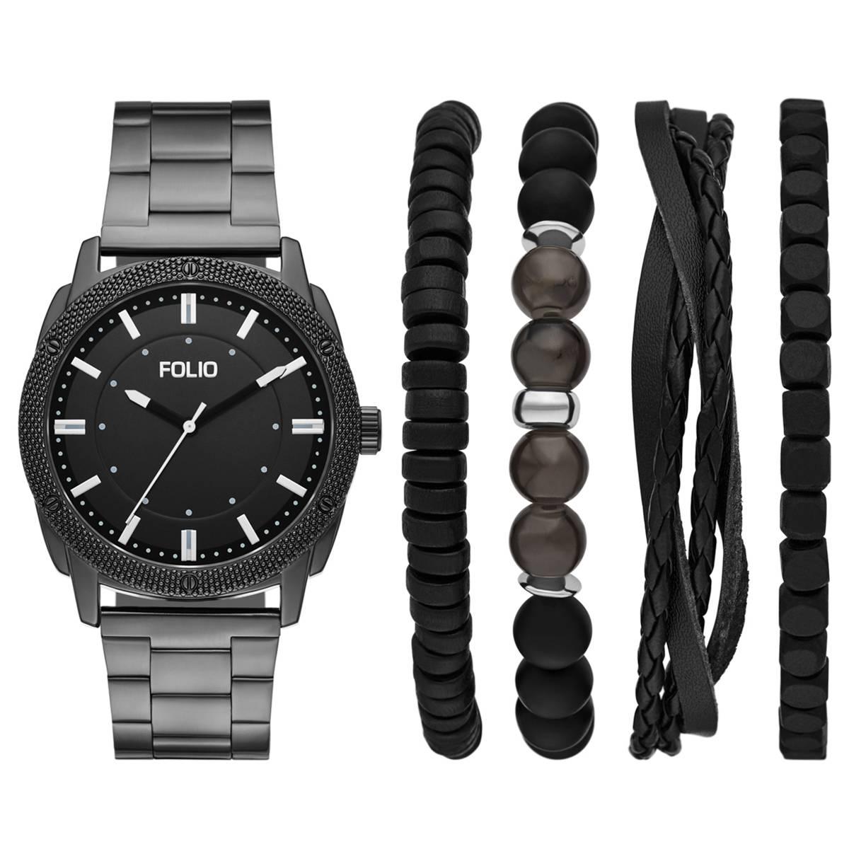 Mens Folio Black Dial Watch Bracelet Set - FMDFL6087 25$