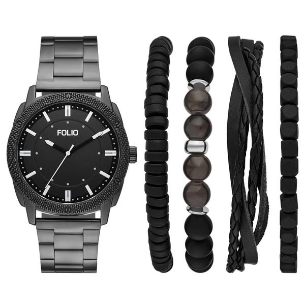 Mens Folio Black Dial Watch & Bracelet Set - FMDFL6087