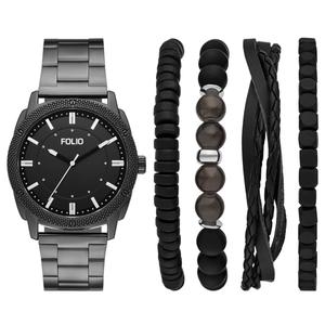 Mens Folio Black Dial Watch & Bracelet Set - FMDFL6087