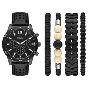 Mens Folio Black Dial Watch & Bracelet Set - FMDFL6090