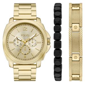 Mens Folio Gold-Tone Dial Watch & Bracelet Set - FMDFL6092