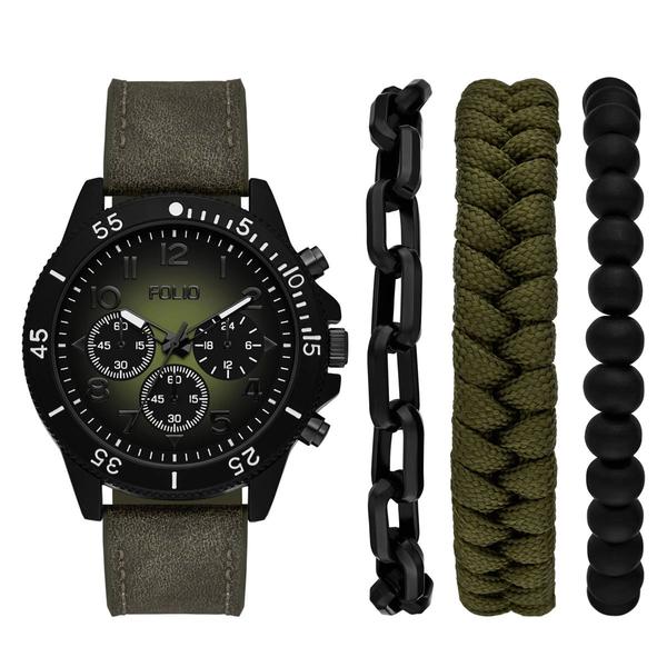 Mens Folio Green Sunray Dial Watch & Bracelet Set - FMDFL6096