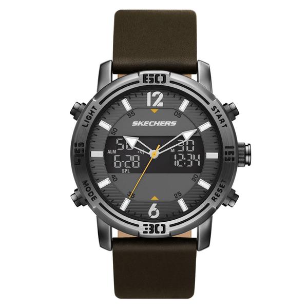 Mens Skechers Gunmetal Leather Strap Watch - SR5159