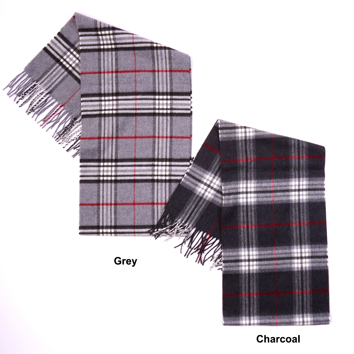 Mens V. Fraas Classic Plaid Print Scarf With Fringe