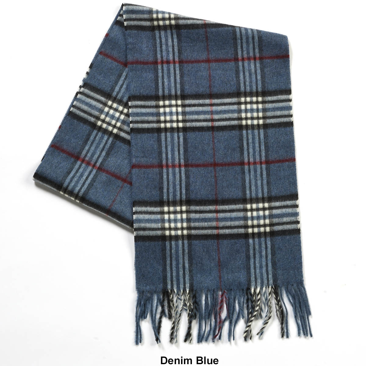 Mens V. Fraas Classic Plaid Print Scarf With Fringe