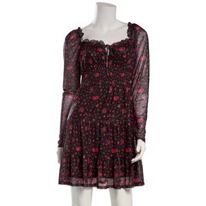 Juniors Jolt Long Sleeve Floral Print Smock Waist A-Line Dress alternate view