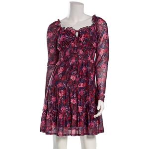 Juniors Jolt Long Sleeve Floral Smock Waist A-Line Dress alternate view