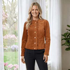 Womens Draper James Corduroy Ruffle Neck Button Front Jacket