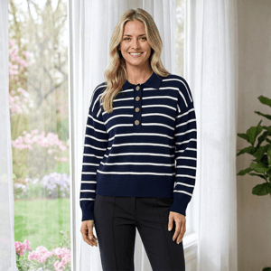 Womens Draper James Long Sleeve Stripe Polo Sweater