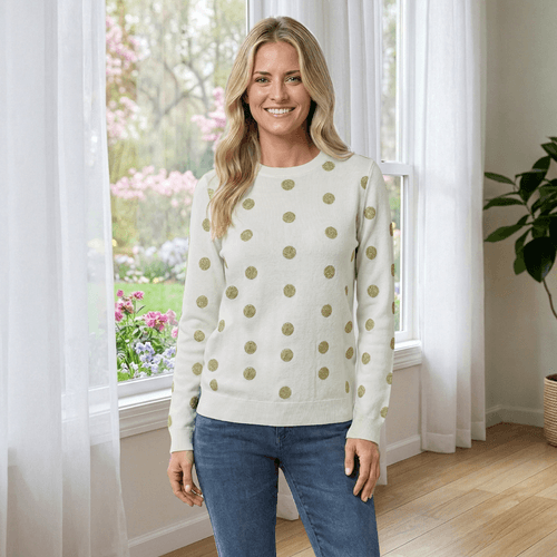 Womens Draper James Long Sleeve Gold Lurex Dot Sweater