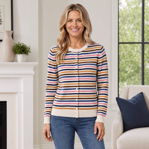 Womens Draper James Long Sleeve Stripe Button Front Cardigan