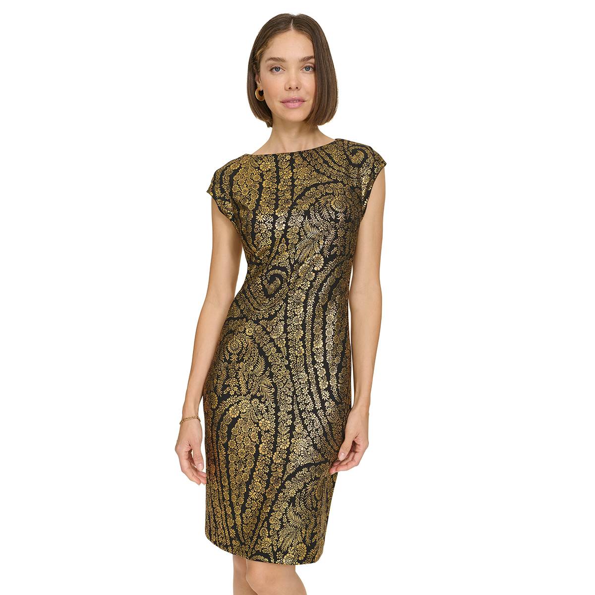 Womens Tommy Hilfiger Cap Sleeve Foil Sheath Dress