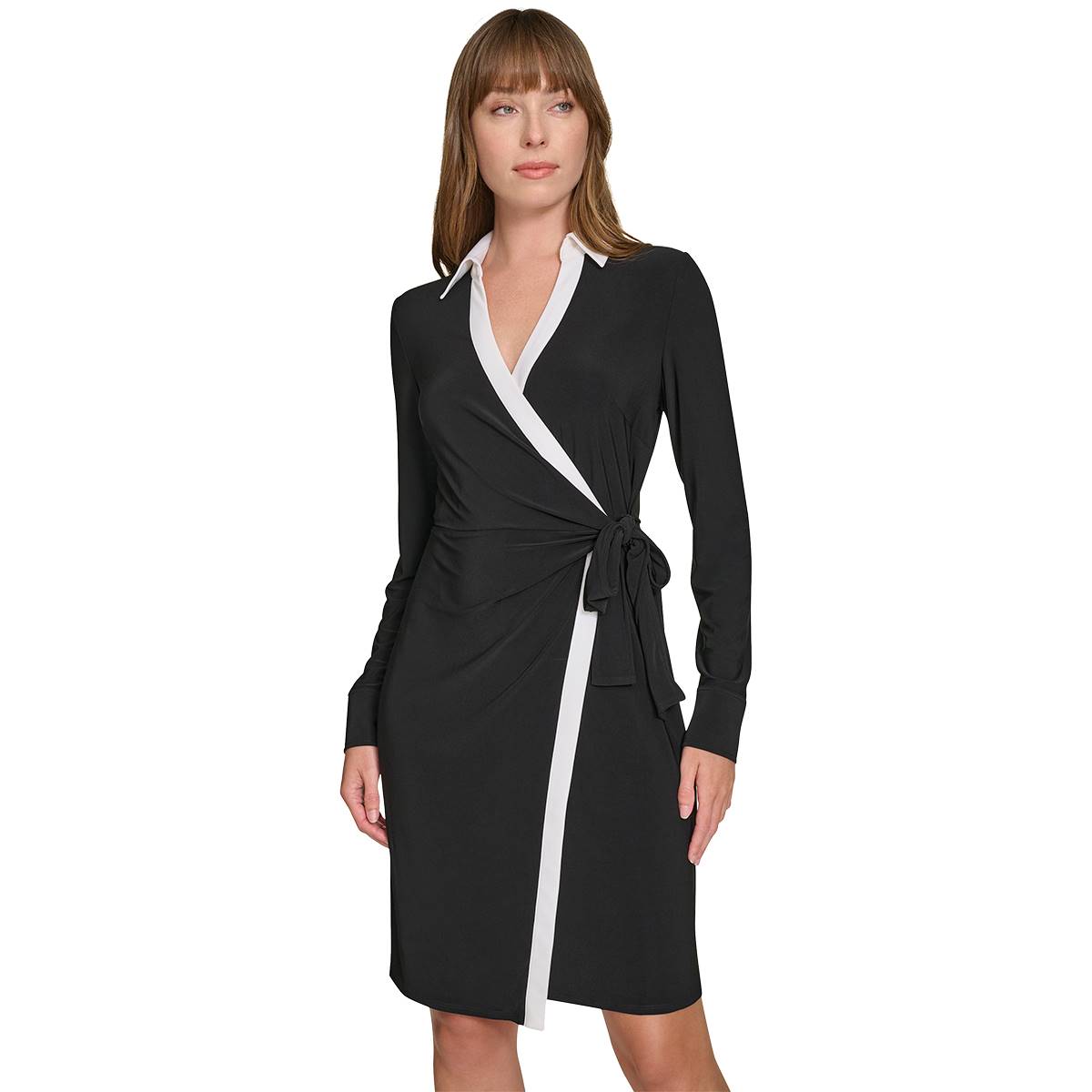 Womens Tommy Hilfiger Collared Wrap Piped Jersey Wrap Dress