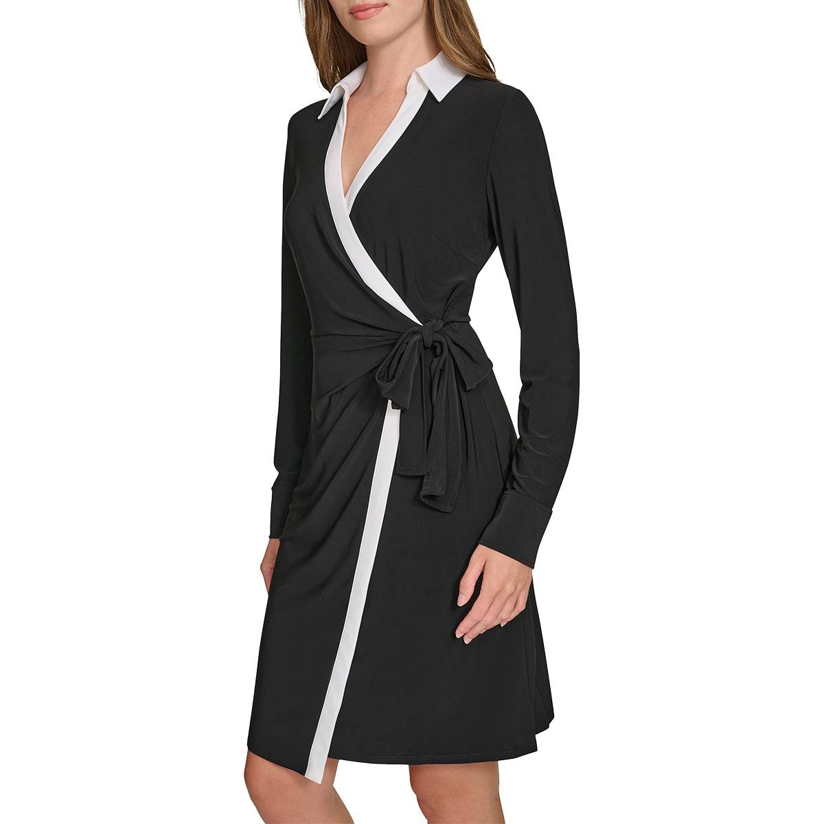 Womens Tommy Hilfiger Collared Wrap Piped Jersey Wrap Dress