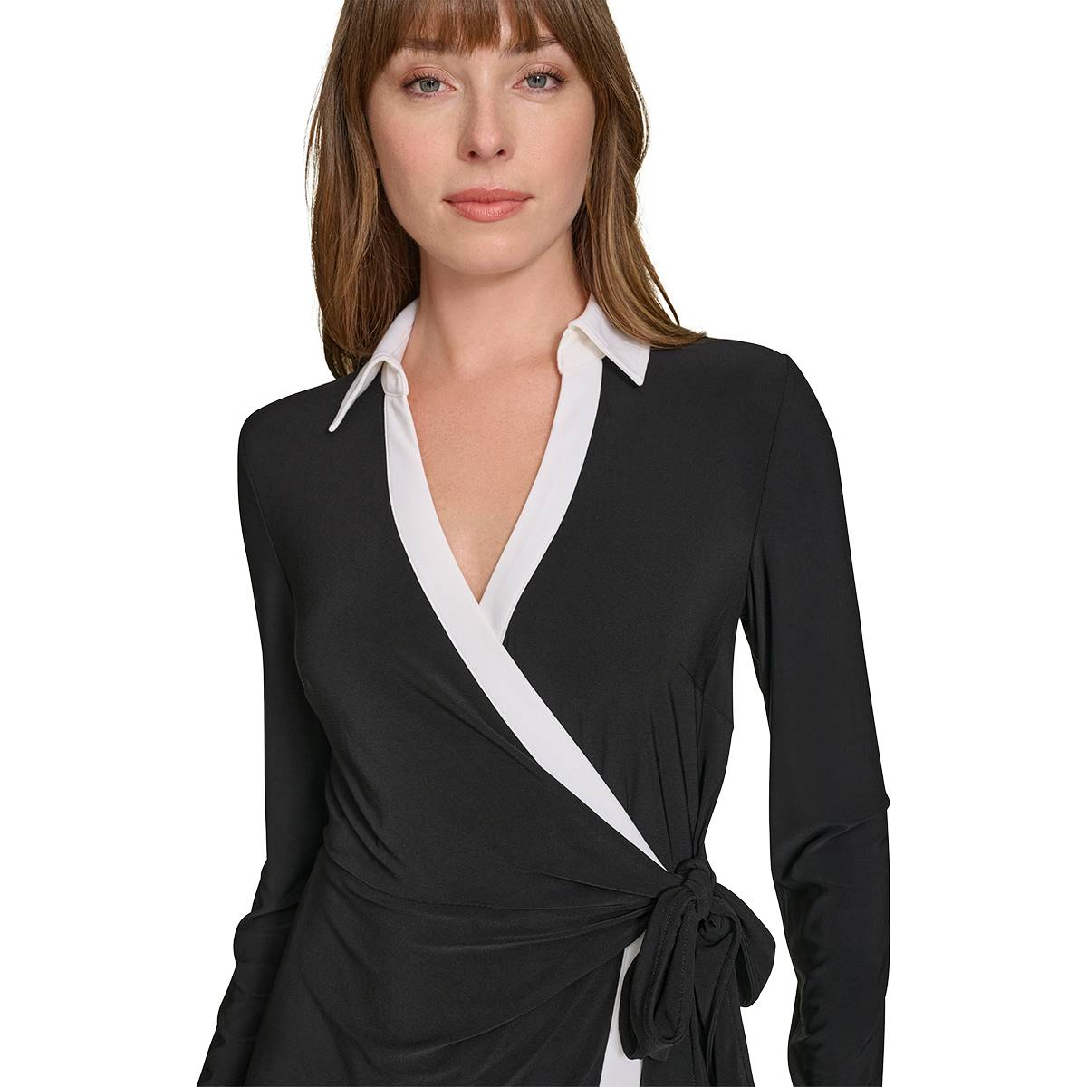 Womens Tommy Hilfiger Collared Wrap Piped Jersey Wrap Dress