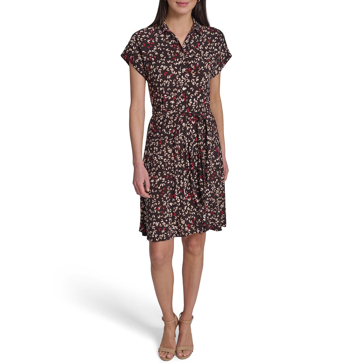 Tommy Hilfiger Women's Short-Sleeve Self-Tie Jersey Shirtdress - Mink multi