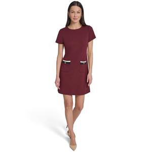 Womens Tommy Hilfiger Short Sleeve Solid Crepe Sheath Dress
